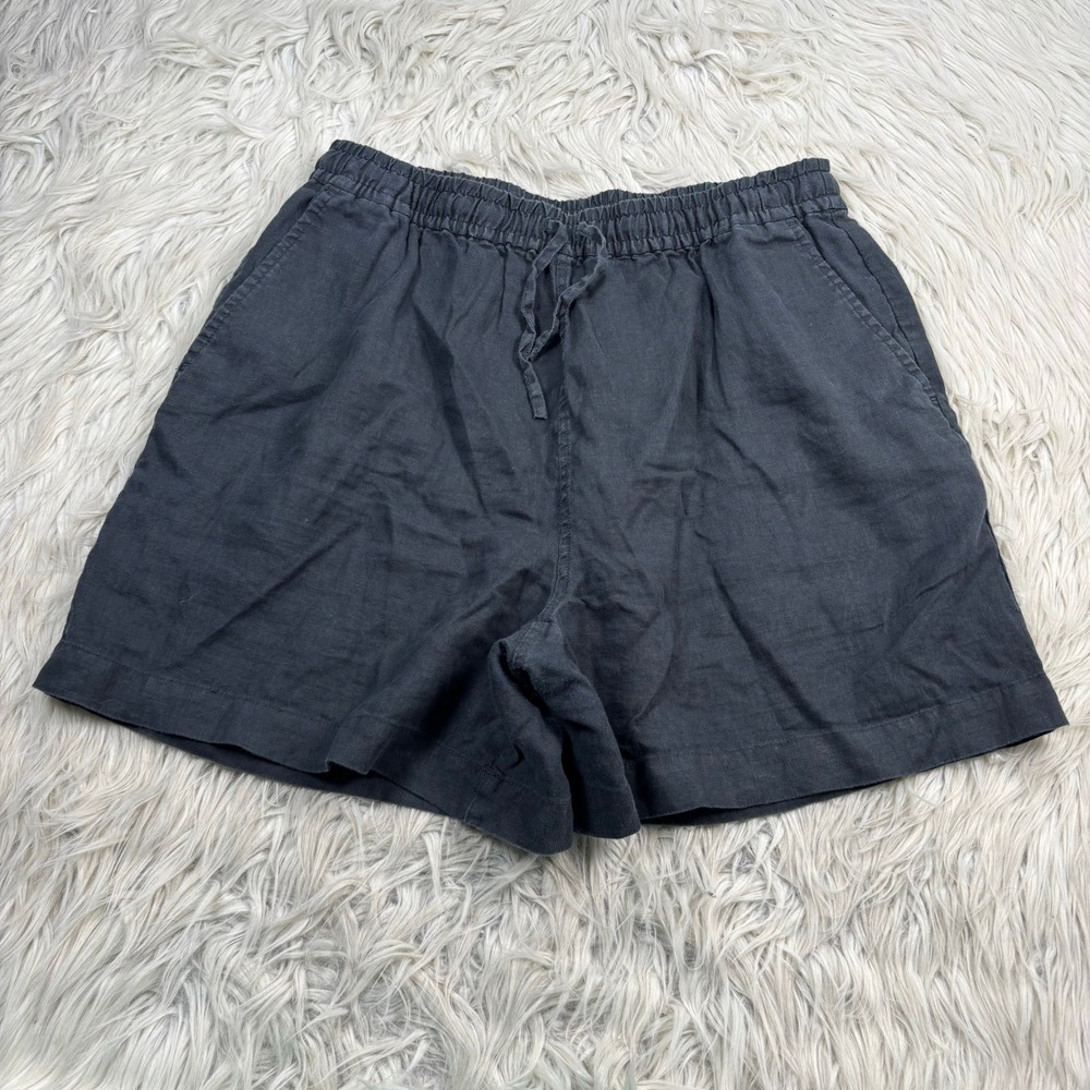 Muji Women's M Black 100% Linen Pull on Shorts Resort Summer Japan Minimalist